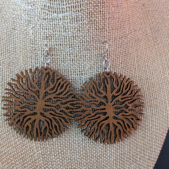 Tree of Life Wooden Earrings - Picture 3 of 6